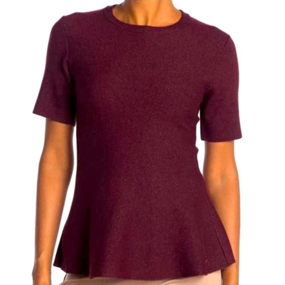 NWT Tahari Peplum Pullover Sweater Top Size XS Womens Merlot Grape